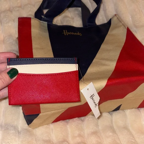 Harrods Red, Navy & Cream Union Jack Tote with Matching Card Holder - Picture 6 of 6
